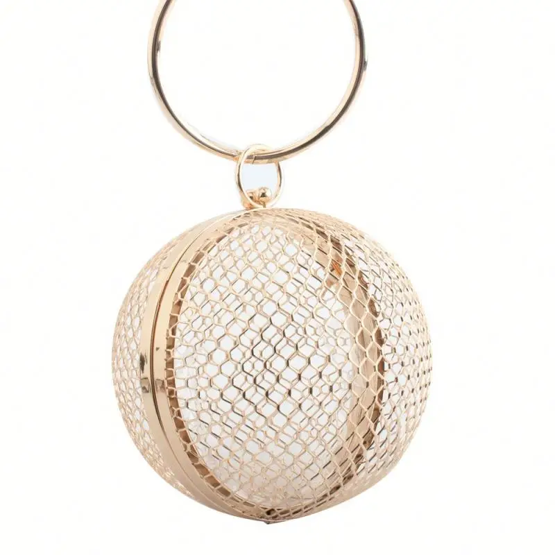 

2020 Ladies Fashion Round Ball Shape Metal Cage Evening Bag Diamond Clutch Handbag Wedding Party Purses