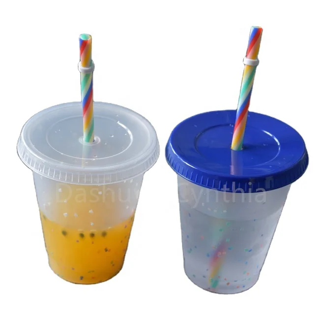 

New Arrival Party 16oz 24oz 5 pcs a pack Plastic Reusable Magic Confetti Color Changing Tumbler Cups With Rainbow Straw, As pictures