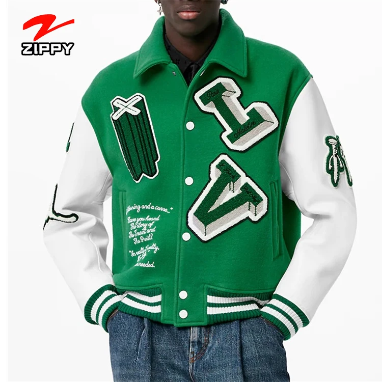 

Custom mens chenille embroidery leather sleeve baseball jackets letter man varsity jacket for men, Customized color