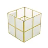 Small Checkered Candle Holder Retro Copper Frame Glass Inlaid Wind Lamp Micro Landscape Container Candles Holders (Color : White