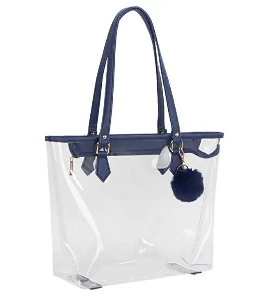 

Large Clear Bag PVC Transparent Shoulder Handbag with Plush Pendant 3 colors available, Transparent, clear bag