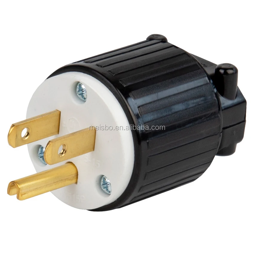 Electrical Power Plug Socket 15A 125V Nylon Copper 3-Promg Male AC Replace Part 