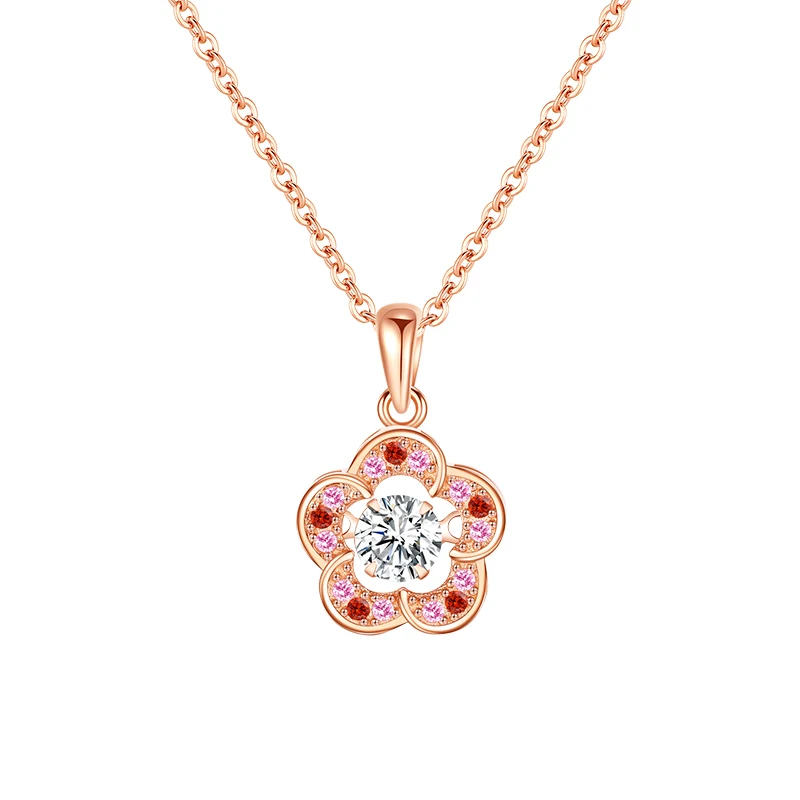 

Dropshipping Wholesale Spring Romantic Sakura Flower Pendant Jewelry 925 Sterling Silver Pink Cherry blossom Necklace