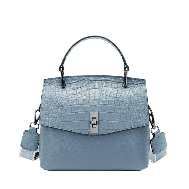 

Top layer cow leather Custom Fashion Designer Leather Handbags Women Tote Bag with Sling Strap, Blue, black, brown, white, gray