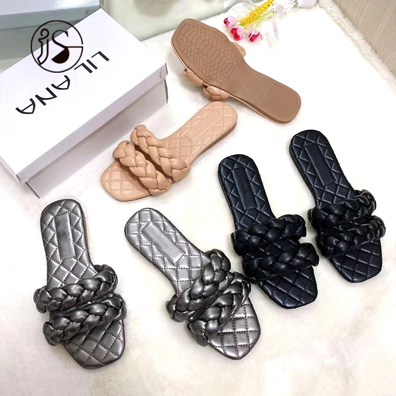 

Two braided straps slides footwear colorful shoes women slippers, Picture