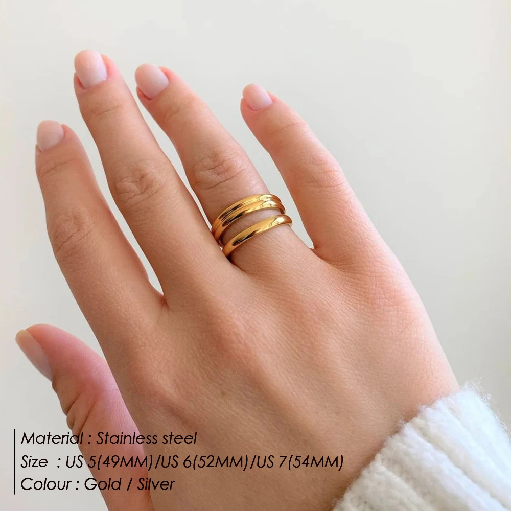 

eManco Wholesale Custom Multi Layer Ring 18K Gold Plated Stainless Steel Jewelry Plain Dainty Layered Rings for Women
