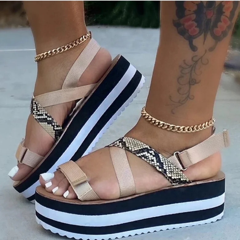 

Light Thick Sole Women High Platform Shoes Open Toe Strappy Sandals, Brown