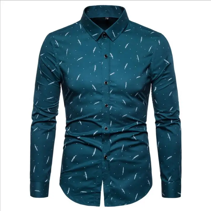 

2021 Four Seasons Men's Business FIT Printed Cotton Long Sleeve Shirt Fashion Style Men's Large Size Casual Lapel Cardigan, Picture shown