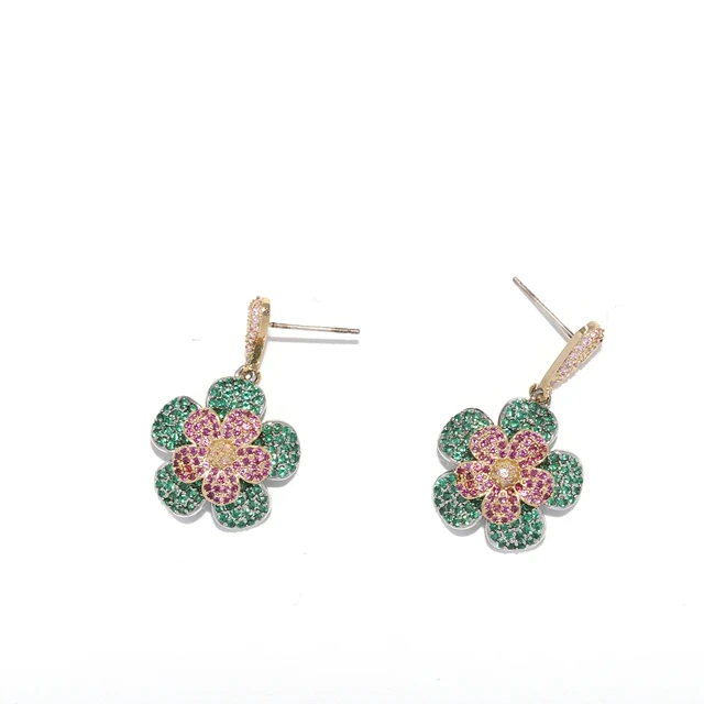 

Green Flower Jewelry Golden Stud Earring 2021 Trend Women Jewel Earring, As photo