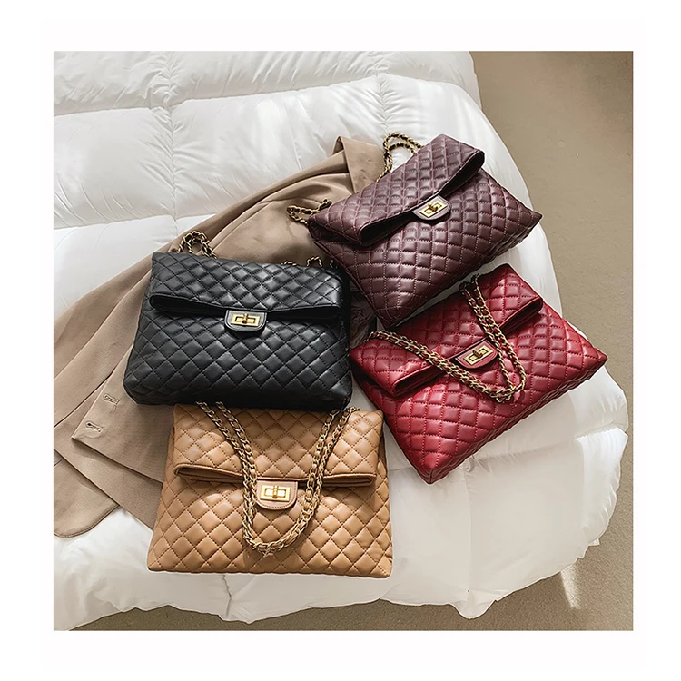 

New Trendy Diamond Lattice Chain Shoulder Bags Luxury Designer Quilted Handbags For Women Plaids Thread Underarm Purses Tote Sac