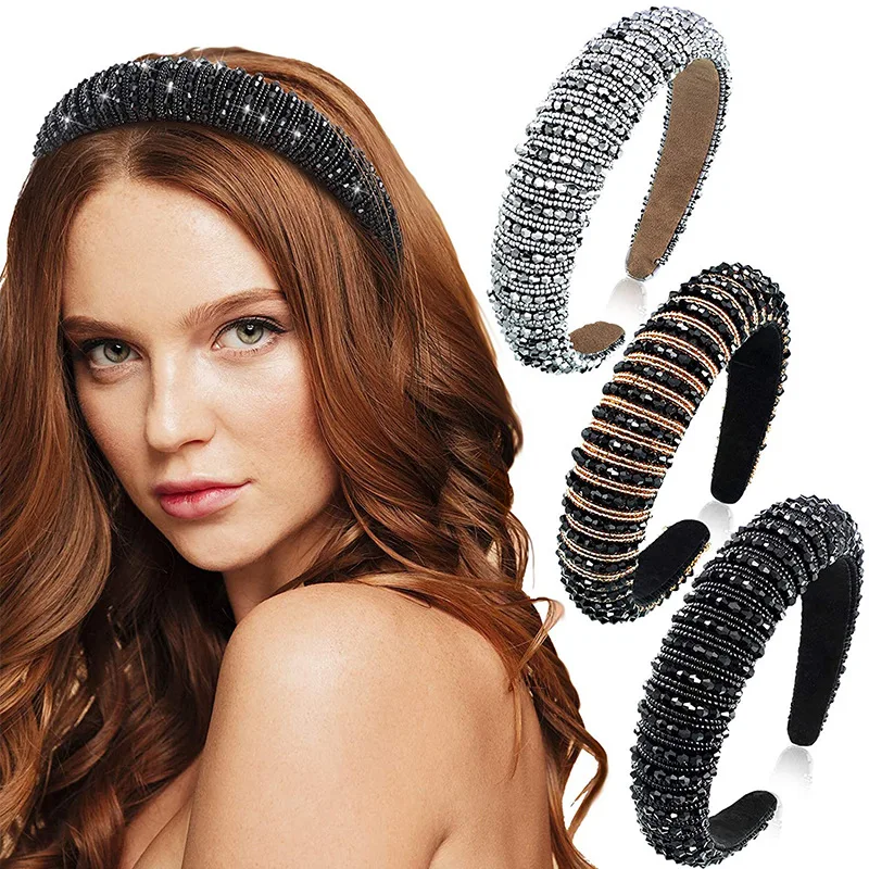 

Full Handmade Colorful Beads Baroque Crystal Headbands For Women Luxury Shiny Sponge Padded Diamond Hairband Hair Accessories
