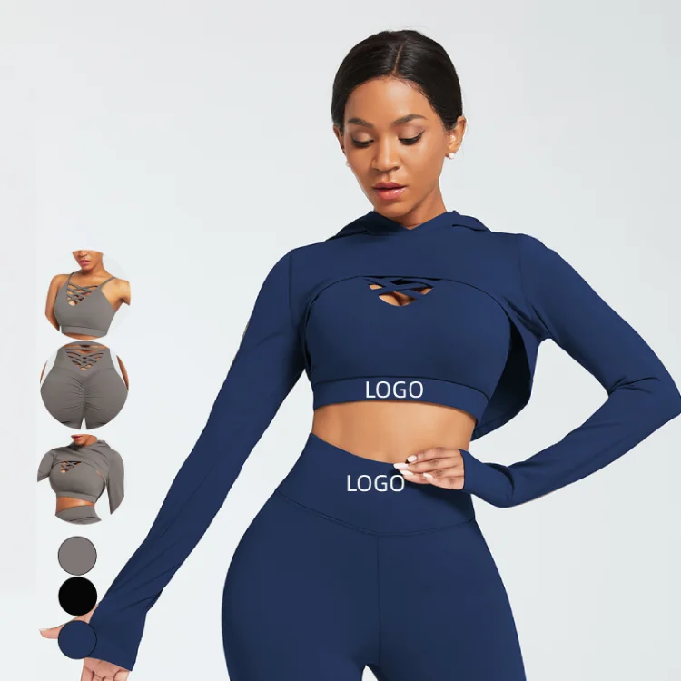 

HEXIN 2021 custom logo 3 pieces Wholesale fitness bra high waist leggins Womens Wear Sportswear Yoga Wear suit gym fitness sets