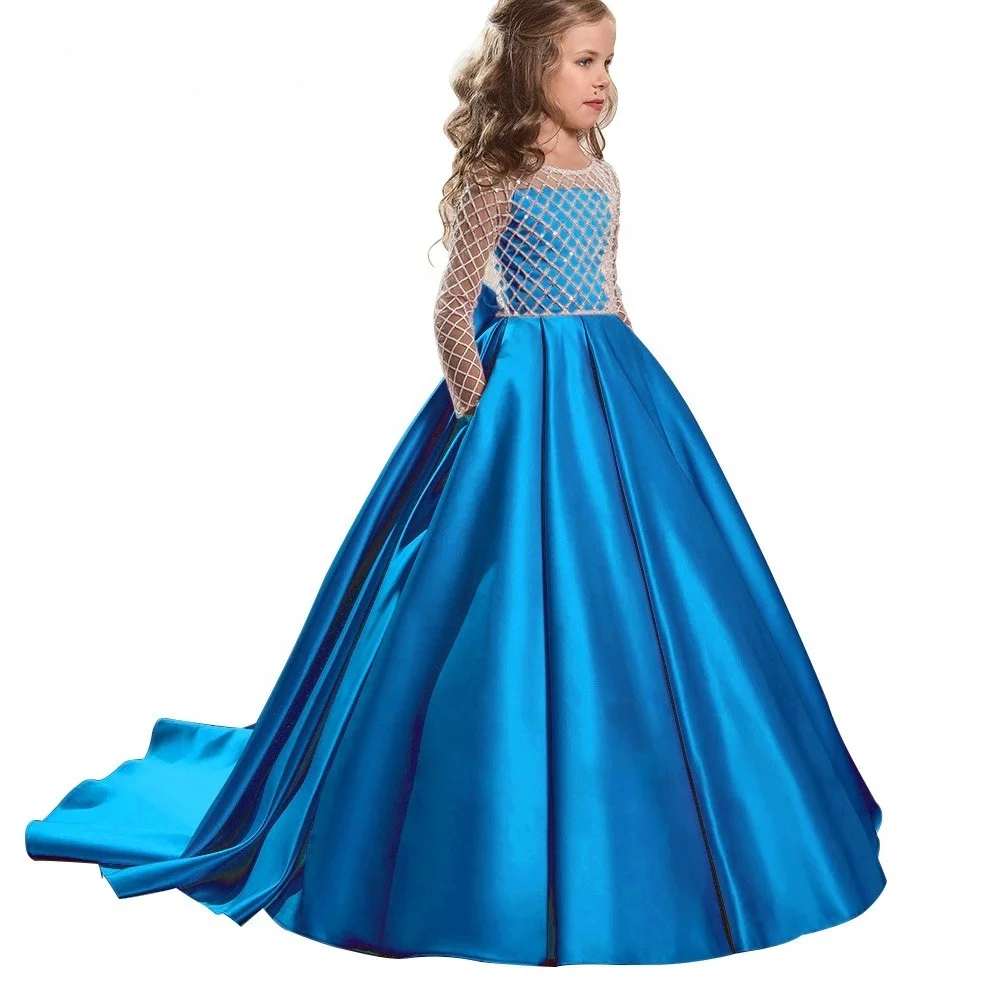 

fancy kids party dresses satin kids evening gowns children blue flower girls dresses 2018, Color 20,101,42,25,1,pink,white
