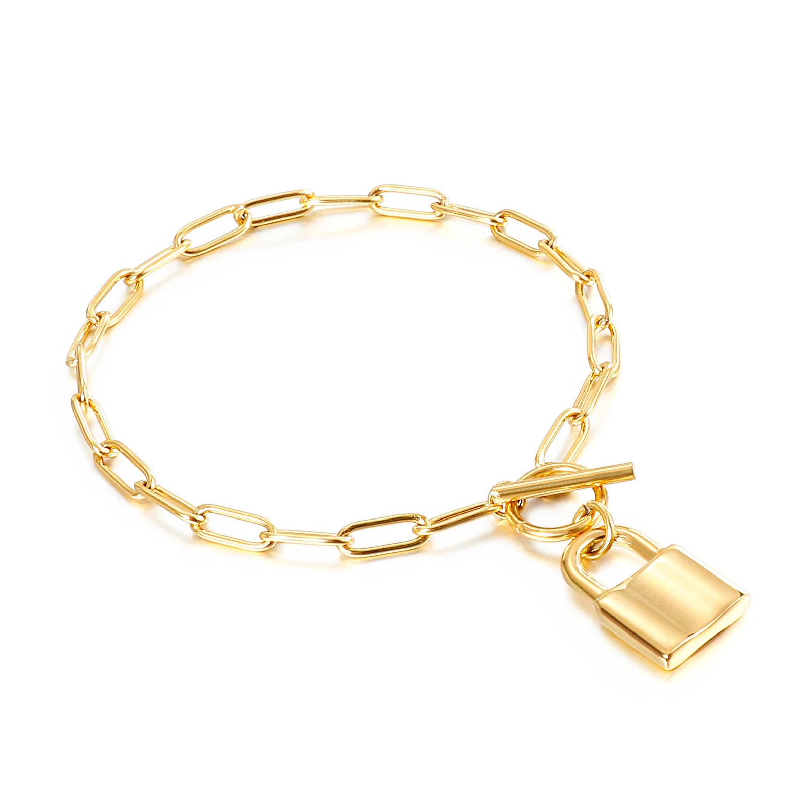 

Charm Fashion Jewelry Women Link Chain Stainless Steel Pendant Lock Bracelet Women, Gold/steel