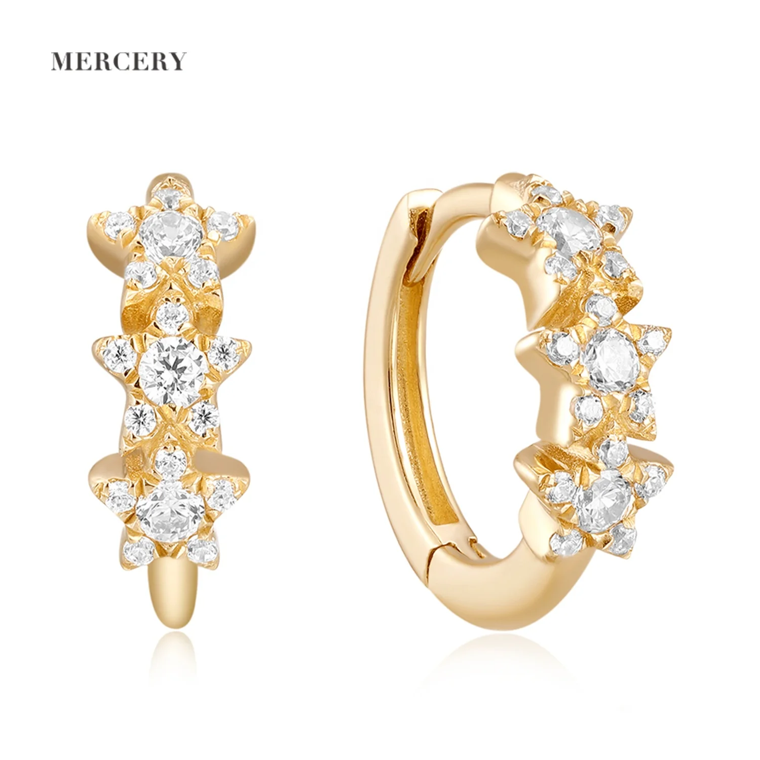 

Mercery Hypoallergenic Sparkling Pentagram Earring Jewelry Gh-Si Diamond 14k Solid Gold Star Hoop Huggie Cartilage Earrings