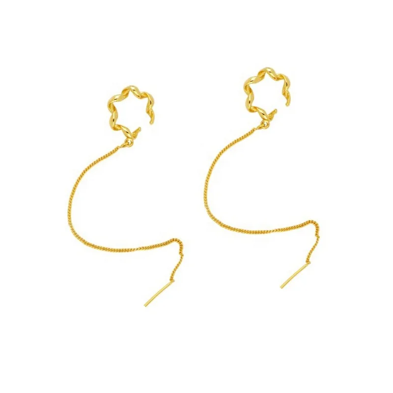 

Trendy Light Luxury 925 Sterling Silver No Piercing Ear Cuffs INS Style Geometric Tassel Linked Clip Earrings For Women, Gold and silver