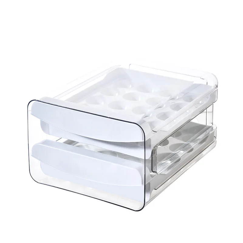 

Amazon Hot Refrigerator Organizer Bins Stackable Drawer Type Double Layer Fridge Egg Storage Box, White+transparent