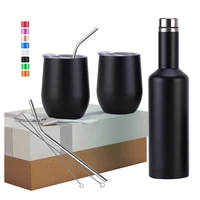 

12oz Insulated Double Walled Stainless Steel Wine Tumbler Set With Bottle & Gift Box, Christmas Gift Wine Glasses With Lid Straw