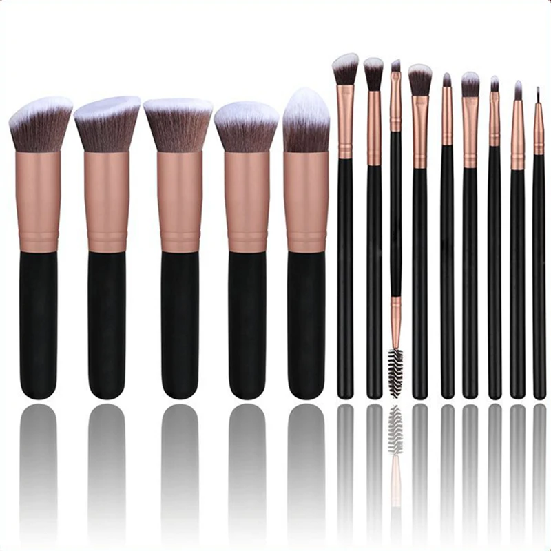 

Wholesale 14 Pieces Makeup Brushes Beauty Tools Custom Logo Wood Handle Makeup Brushes Set Private Label, As picture