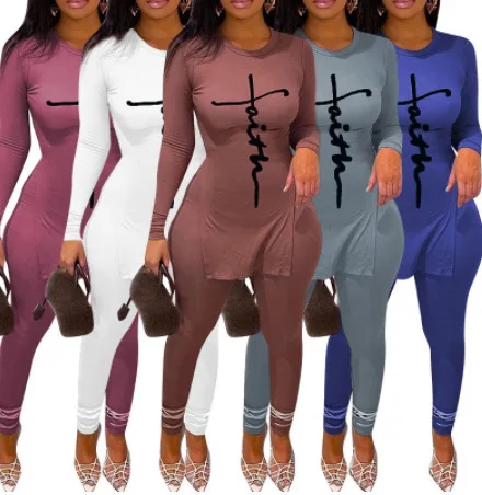 

S-5XL Trending Products 2021 New Arrivals Faith Jogger Set 2 Piece Pants Set Sweatshirt Suit Fall Outfits For Women, 8 colors and also can make as your request