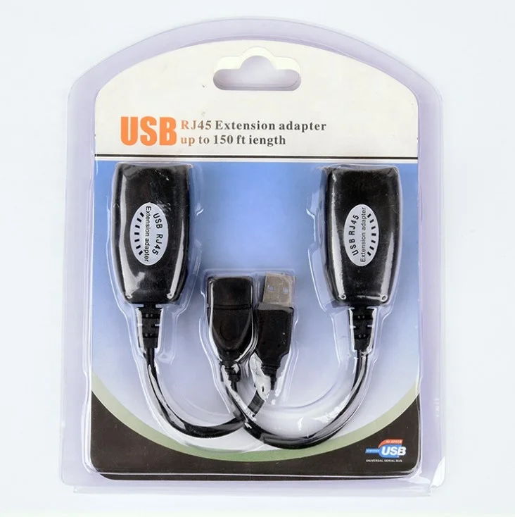 

USB 2.0 Extender to RJ45 Over Cat5/5E16 Connection w/5V/2A Adapter, Black