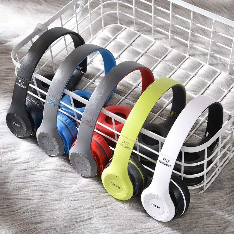 

Factory P47 Handsfree Music Stereo Bass Folding Headset Noise Canceling Earphones Over Ear Bluetoot Wireless Foldable Headphone, Black,white,blue,red,green