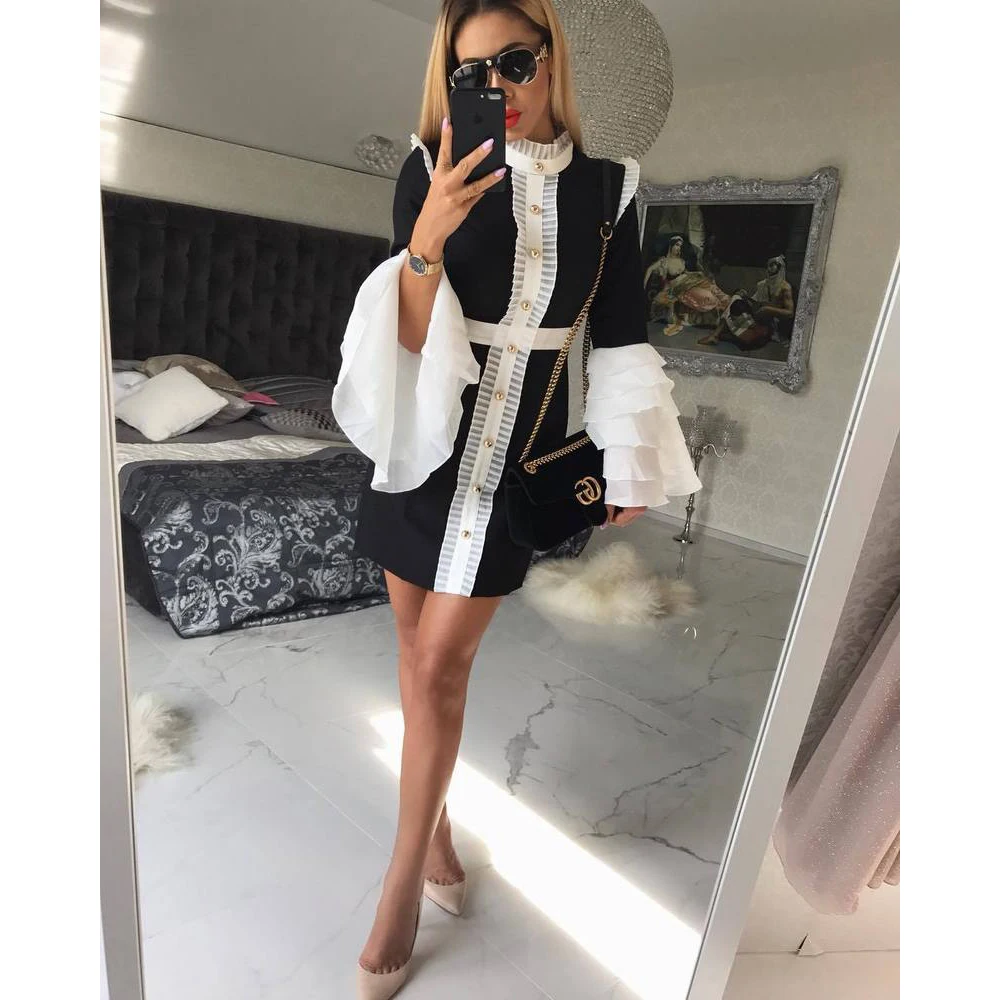 2019 new French maid dress evening dress multi-layered fluffy mini evening dress A1927