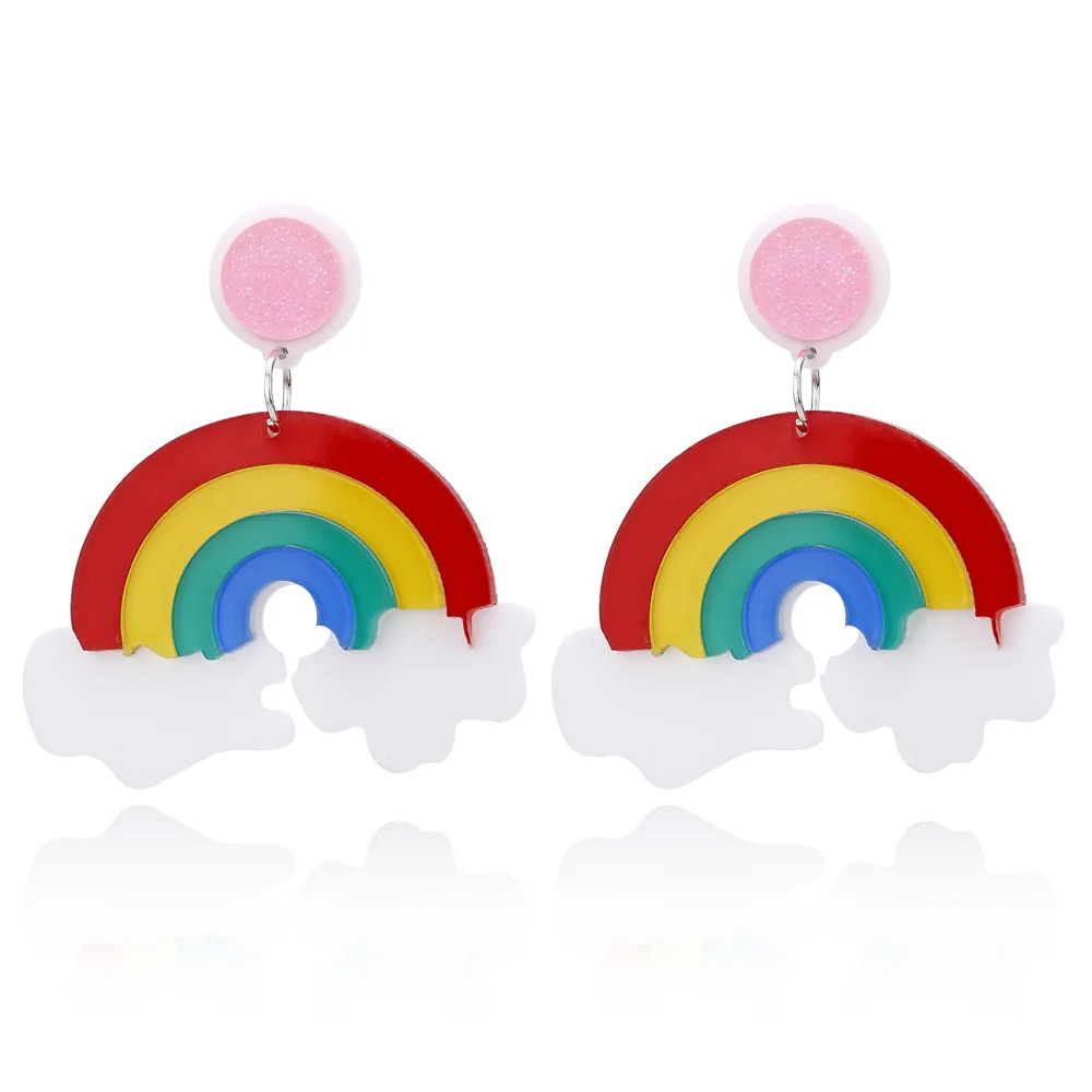 

Wholesale Fashionable Acrylic Rainbow Hoop Earrings Acrylic Chain Earrings For Girls