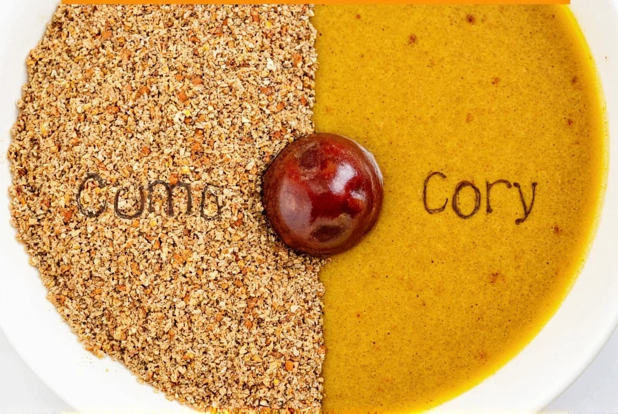 Nahaufnahme von ganzen Kreuzkümmelsamen und gemahlenem Kreuzkümmelpulver