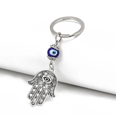 

European Trendy Design Lucky Turkish Hamsa Hand Bag Key Ring Tree Of Life Blue Evil Eyes Key Chain For Car Hanging Ornament