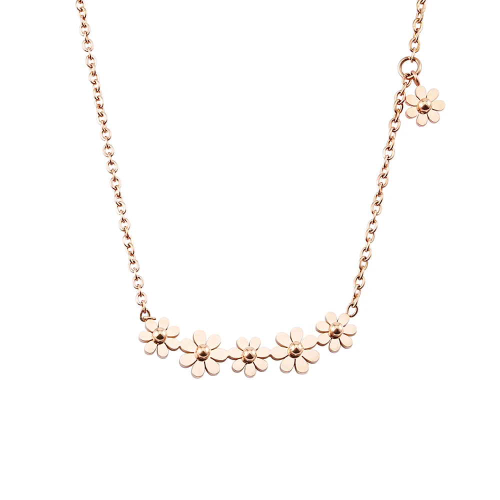 

Rose gold plated jewelry women fashion trend stainless steel multi daisy pendant flower necklace