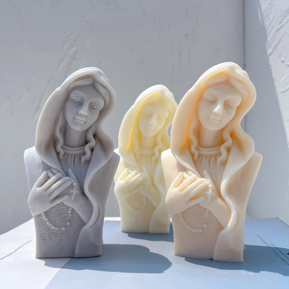 Virgin Mary Sculpture Silicone Mold Praying Virgin Mary Bust Soy Wax Candle Mould Our Lady Greek Mythology Home Decor