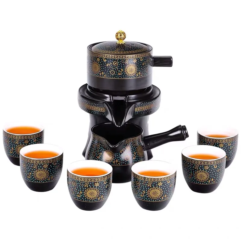 

Set of 10 Piece Drinkware Emboss Ceramic Porcelain Coffee Tea Cup Sets with Teapot Gift Box