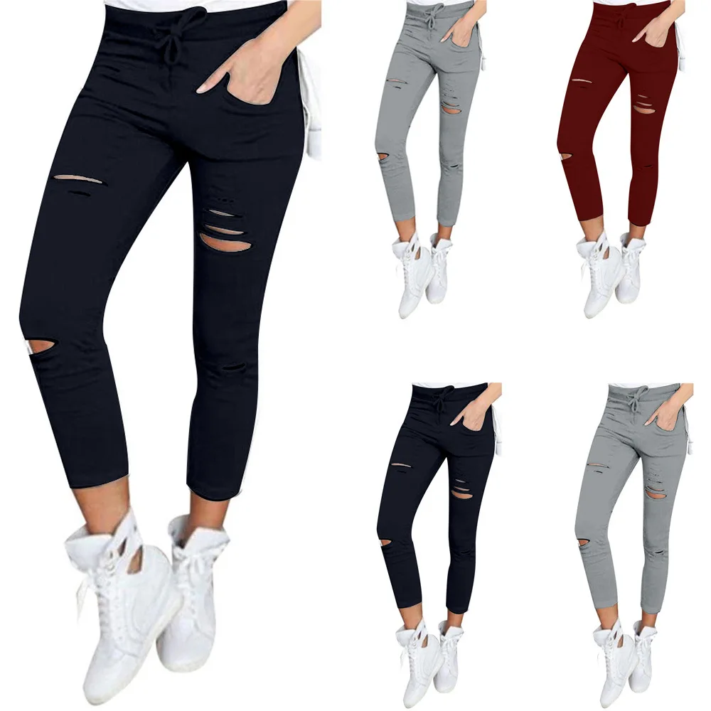 

New Skinny Jeans Women Shredded pants High Waist Pants Women Trousers Women Leggings Hole Sweatpants Black Ripped Jeans, Picture