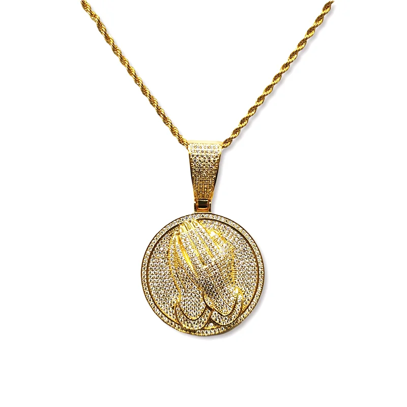 

Big Size Pray Hand Pendant Hip Hop Iced Out CZ Charm Pendants, Golden