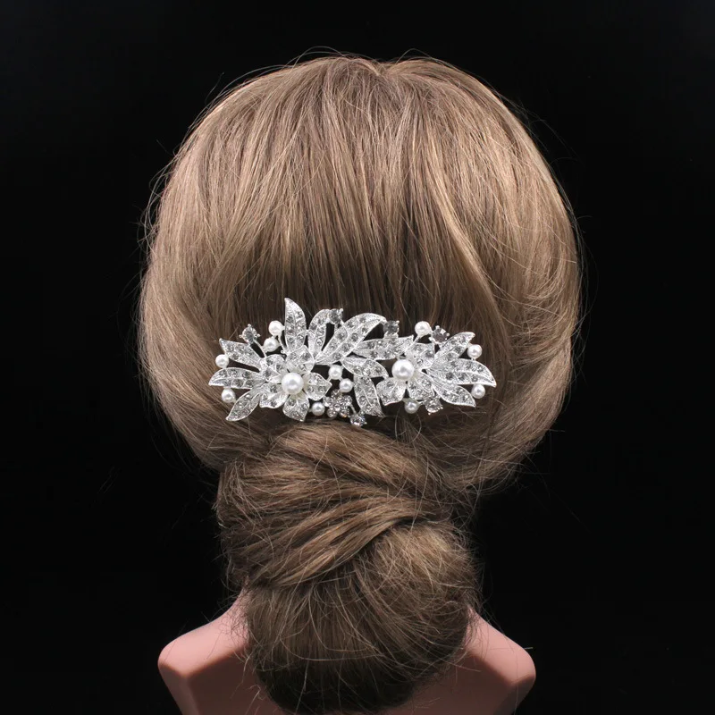 

Trendy Silver Pearl Crystal Wedding Hair Combs Hair Accessories Bride Bridesmaid Hair Jewelry For Women