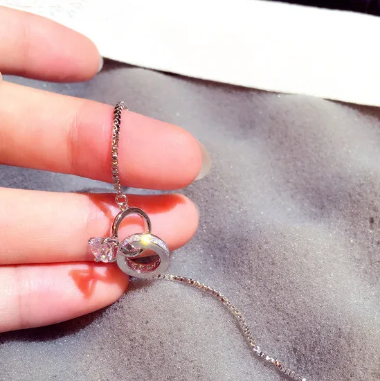 

European Fashion Shinny Crystal Double Circle Bracelet Rhinestone Ring Circle Link Chain Charm Bracelet For Girls