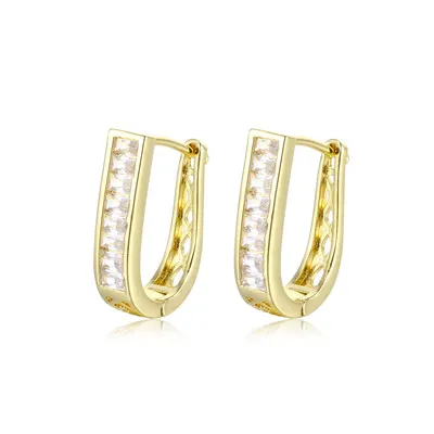 

Korean Style Geometric Statement Metal Art Crystal Drop Earrings U Shaped CZ Hoop Earrings For Women Girls