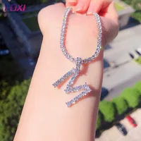 

2019 hot sale custom iced out letter pendant silver choker tennis chain 3mm diamond initial necklace