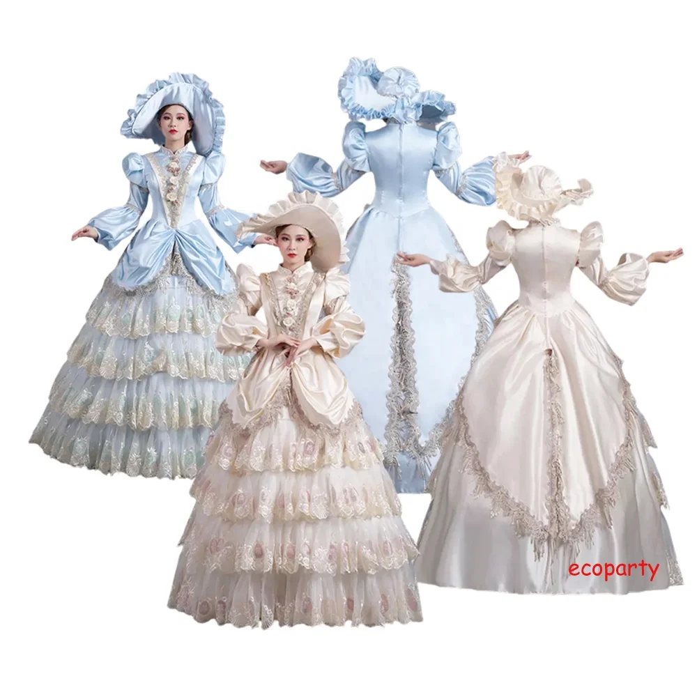 

High-end Court Rococo Baroque Marie Antoinette Ball Gown 18th Century Renaissance Historical Period Victorian Dresses With Hat