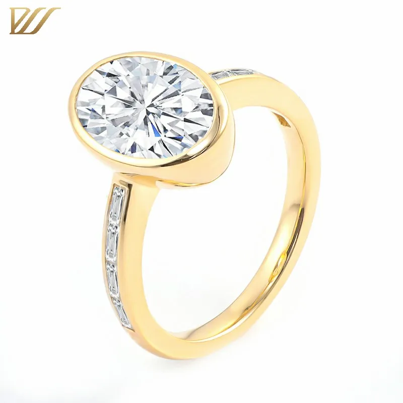 

Real yellow gold 14k long oval 8x12mm moissanite diamond rings bezel setting