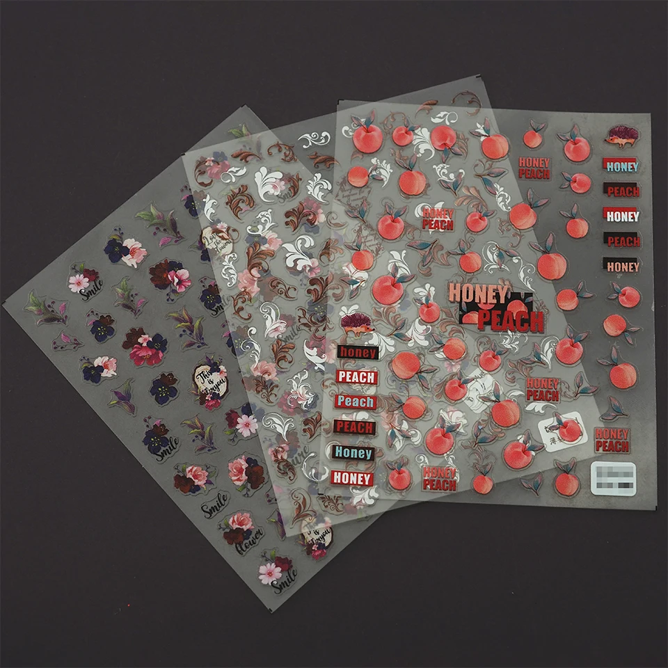 

High Quality New Design Women Finger nail Stickers Peach Stickers Flower Pattern Shape Nail Art Seal