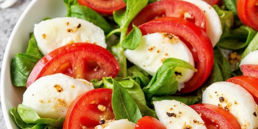 Caprese salad served on a rustic wooden plate