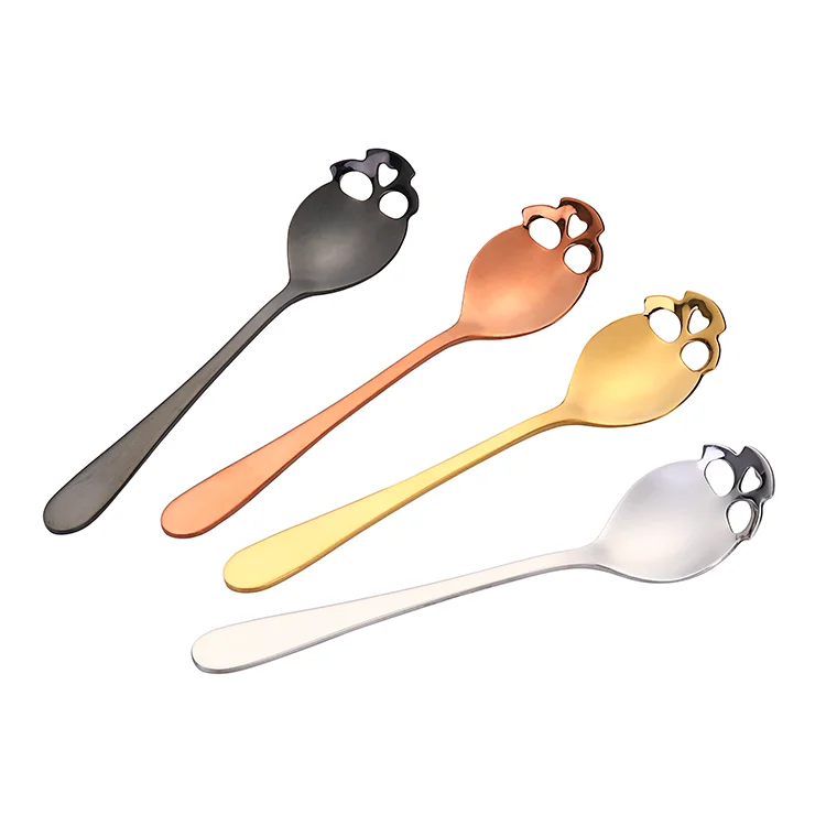 

Amazon Hot Food Grade 304 Stainless Steel Sugar Spoon Coffee Skull Spoon with Various Colors, Gold;silver;black;rose gold