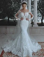 

2019 Scoop Arabic Mermaid Wedding Dresses Long Sleeves Applique Beaded Middle East Bridal Wedding Gowns Bride Dresses