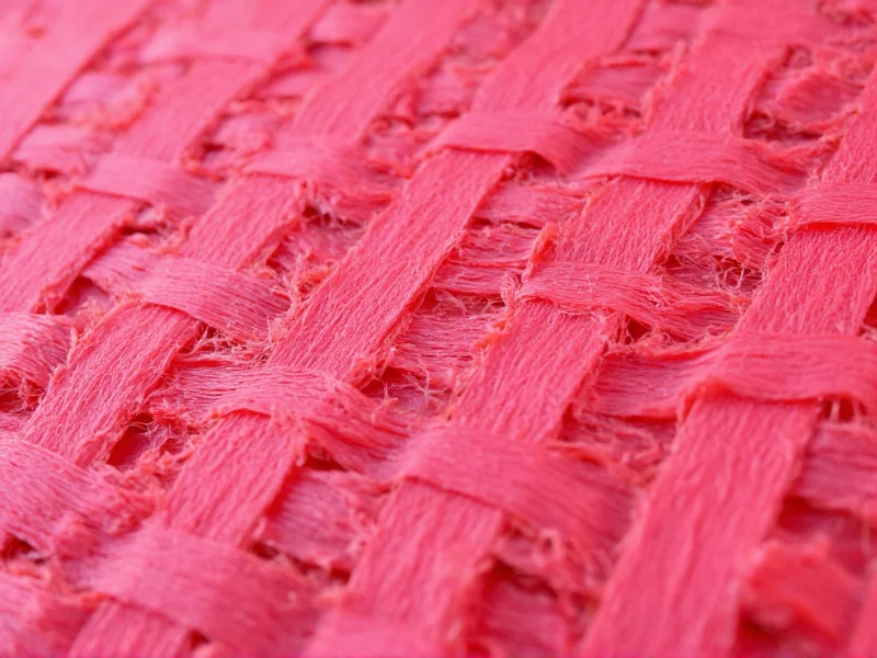 Close-up of woven plastic strips transformed into textured fabric material