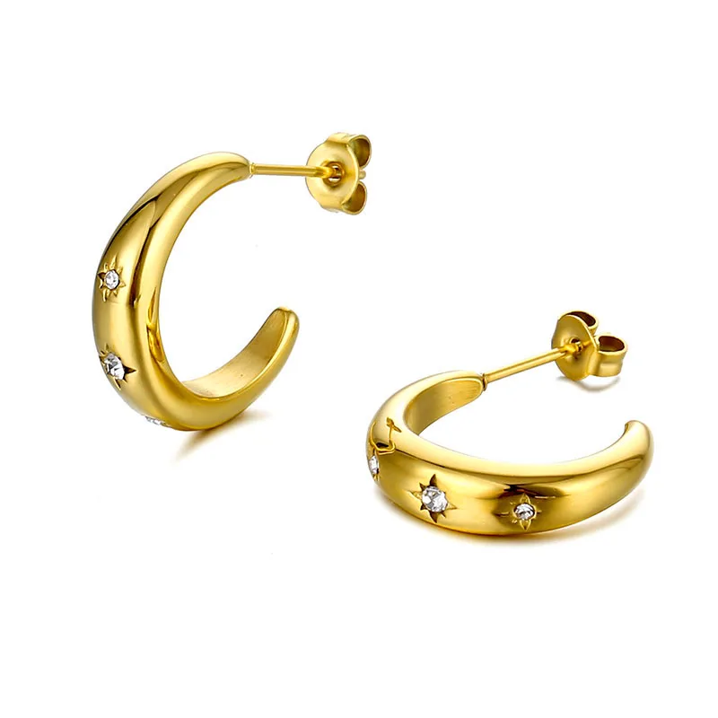 

Fashion Designer Gold Plated Jewelry Personalized Polished Hook Vintage Earring Stainless Steel Micro Diamond ScrewBack Earrings