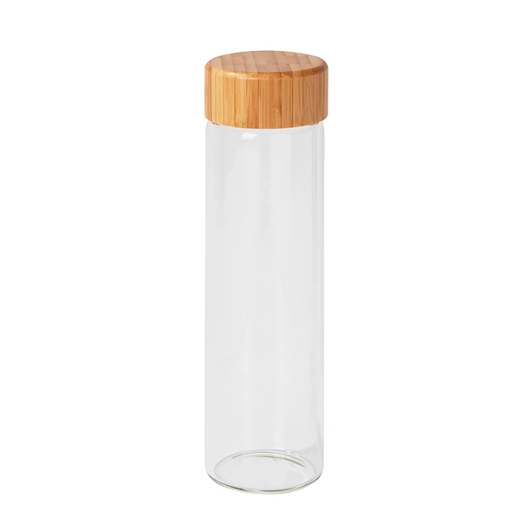 

20oz Yoga Borosilicate Glass Water Bottle Hot Sale Gym Drinking Bottle with Natural Bamboo Lid insulated Glass Tumbler, Clear