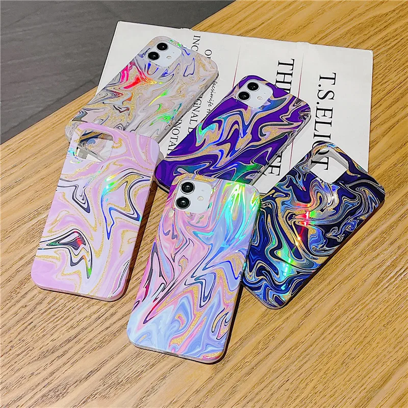 

2021 new flash Aurora laser imd print abstract marble Phone case for iphone x xr xs 11 12 pro max