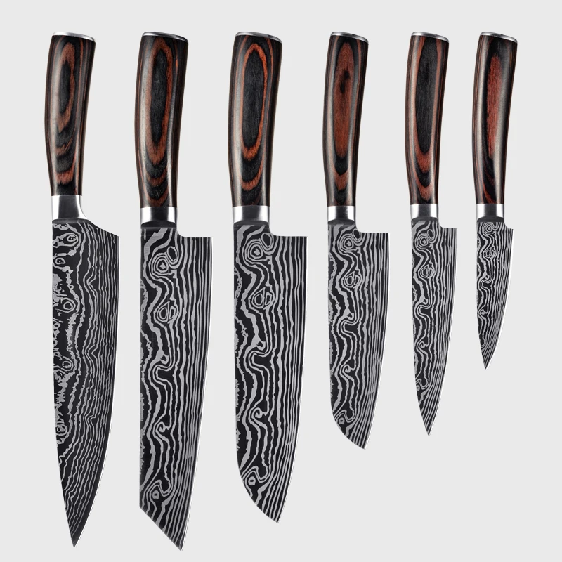 

KONOLL Kitchen Knife Set With Damascu Laser Pattern Chef Knife Aliexpress Hot Sales Knives wood handle Japanese style